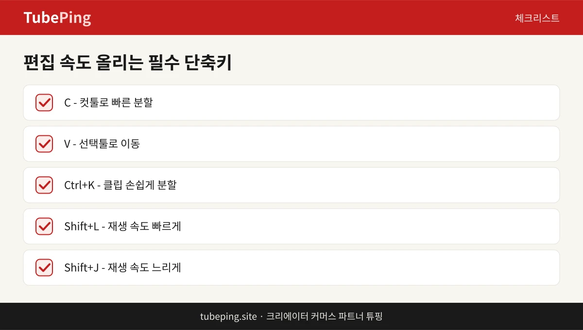 프리미어 프로 편집 속도를 높이는 단축키 체크리스트