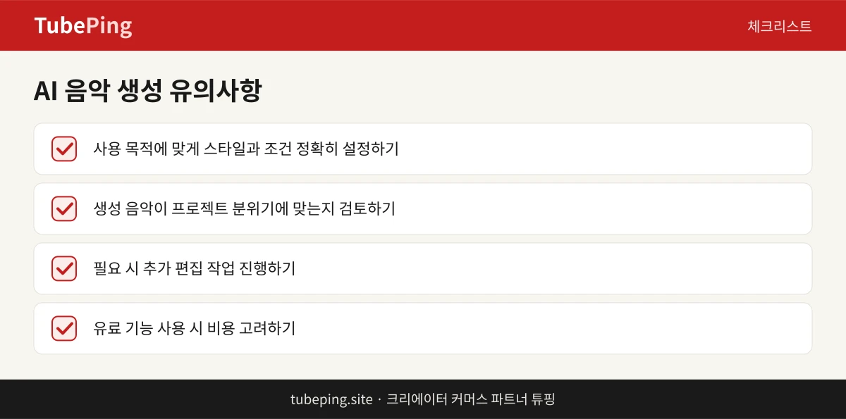 AI 음악 생성 도구 사용 시 확인해야 할 체크리스트