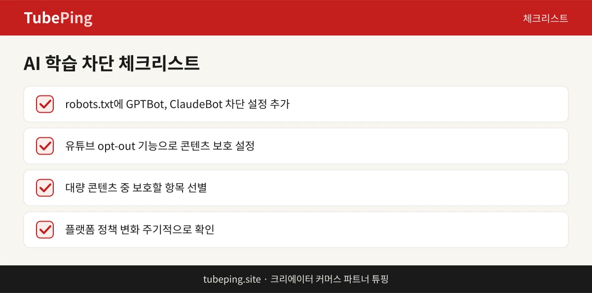 AI 학습 데이터 차단을 위한 체크리스트 항목 목록