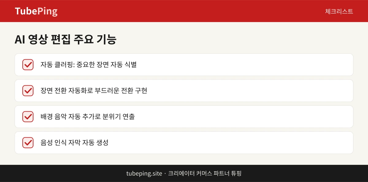 AI 영상 편집 도구가 제공하는 대표 자동화 기능 목록